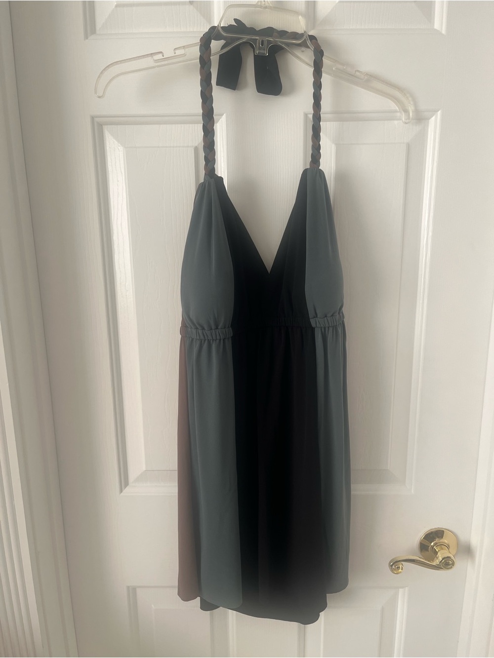 Braided-Strap Colorblock Chemise - Black, Olive Green, Brown